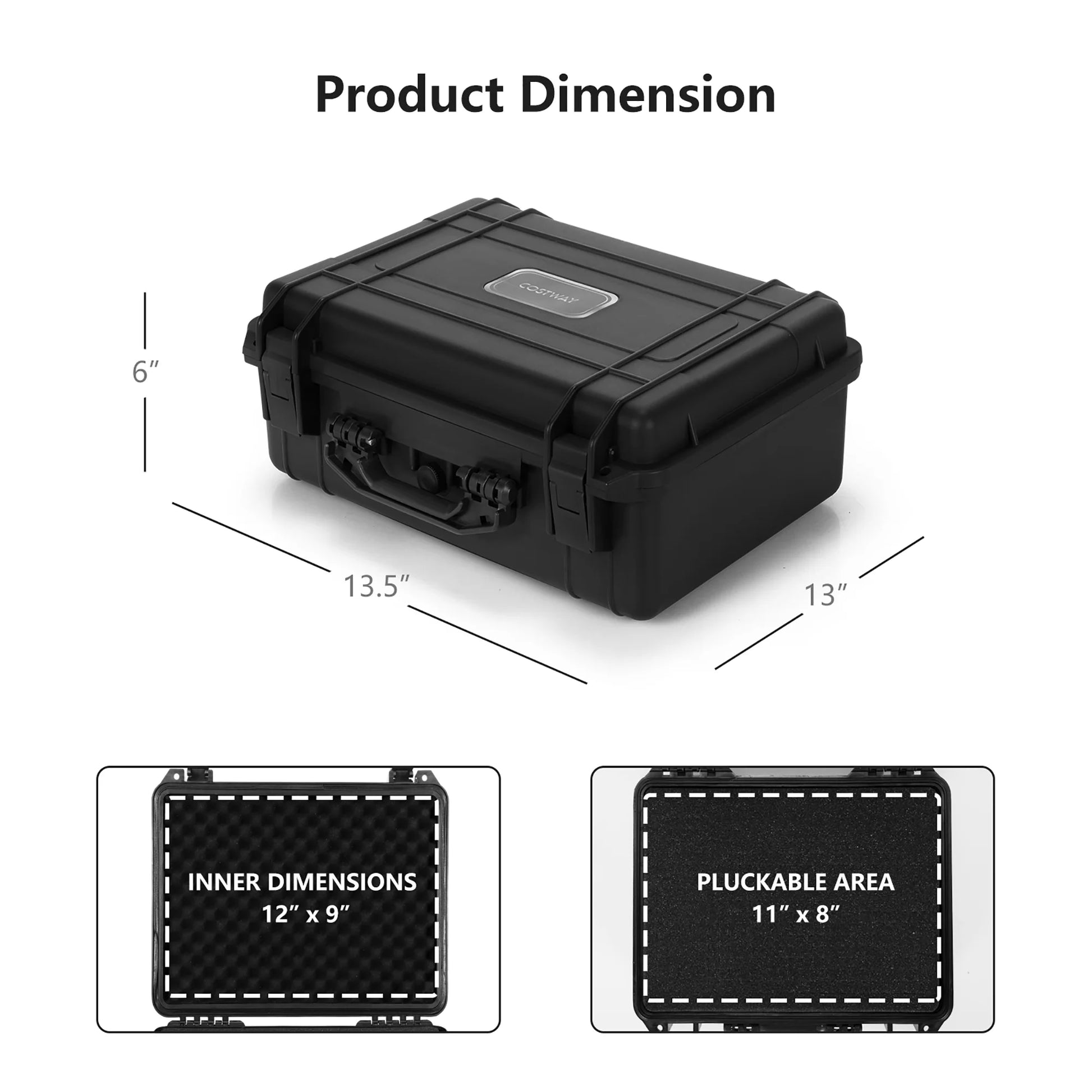 13.5-Inch Multi-Purpose Hard Case Camera Carrying Box W/Customizable Foam IP66 Waterproof