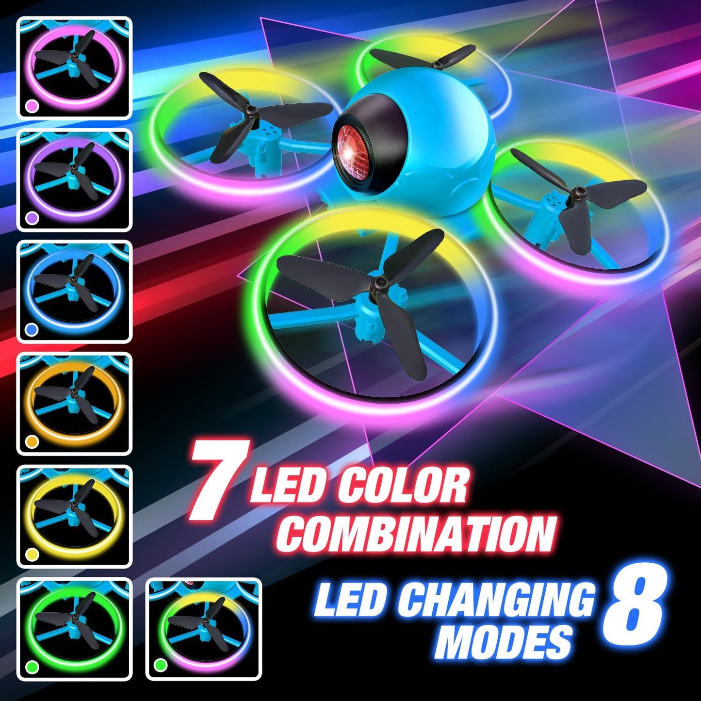 Mini Drone for Kids - 4.9 Inch Compact Quadcopter with LED Lights, One-Key Takeoff, and Spin Flips - Ideal for Beginners and Adults, Blue