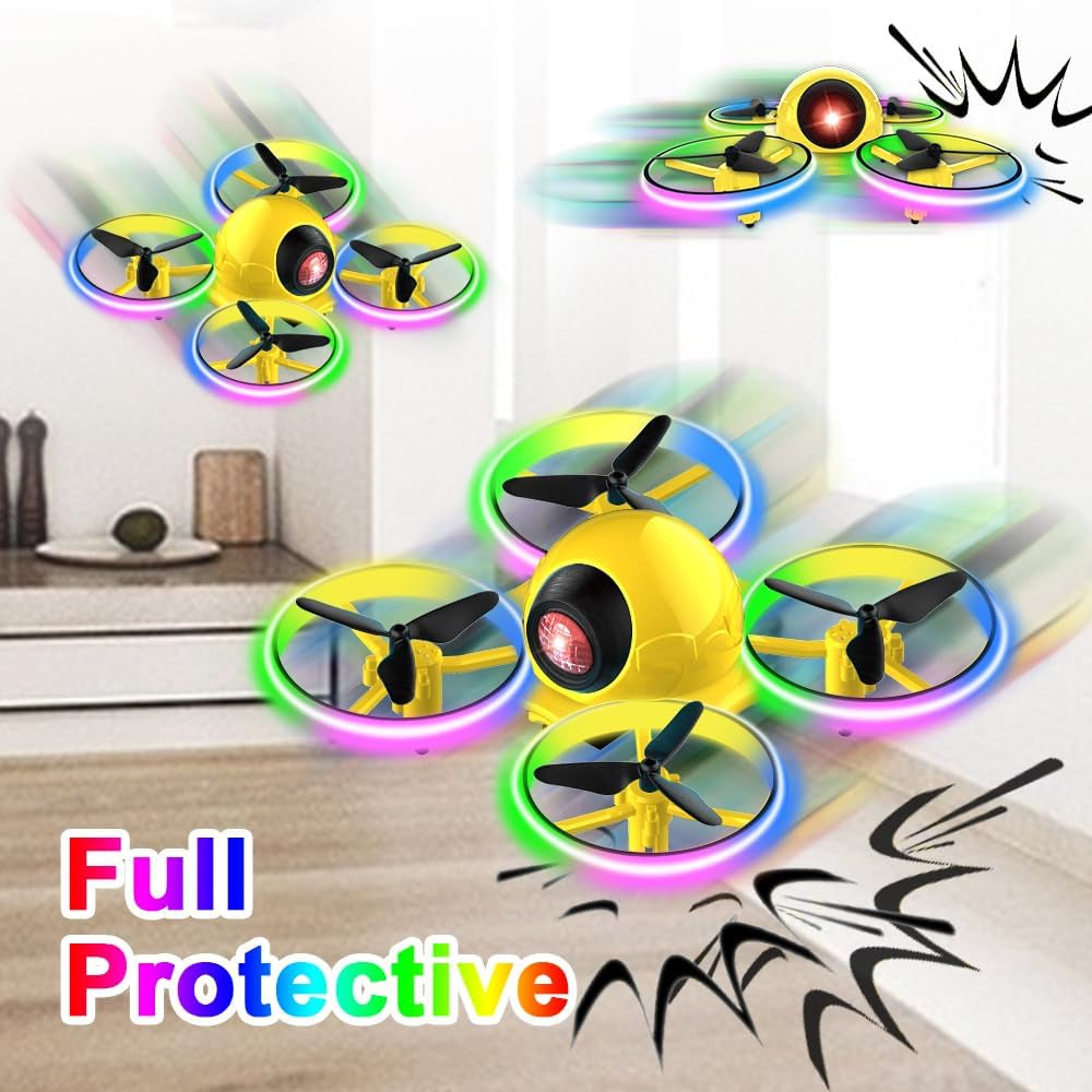 Mini Drone for Kids - 10 Minutes Flight Time, Blinking Light, One-Key Takeoff, Spin & Crash-Proof RC Nano Quadcopter with Carrying Case - Ideal for Beginners - Yellow