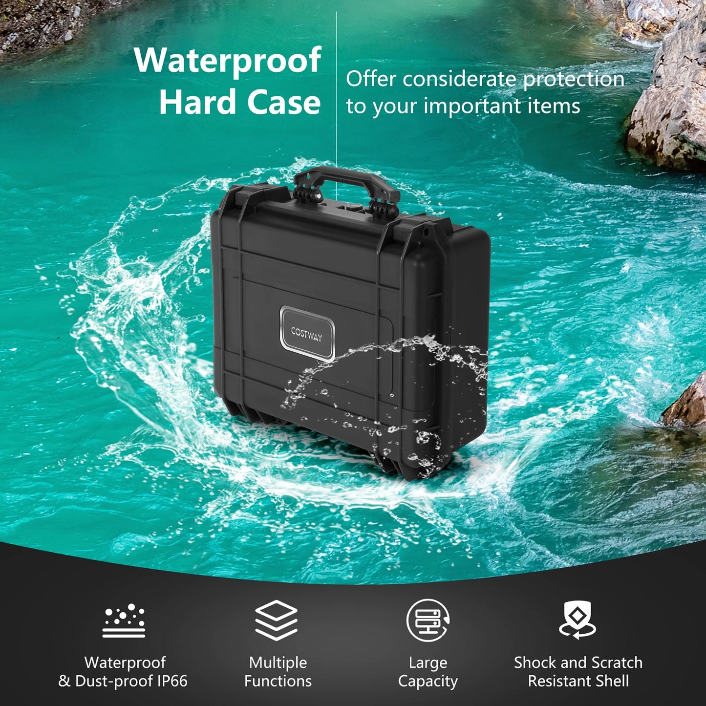 13.5-Inch Multi-Purpose Hard Case Camera Carrying Box W/Customizable Foam IP66 Waterproof