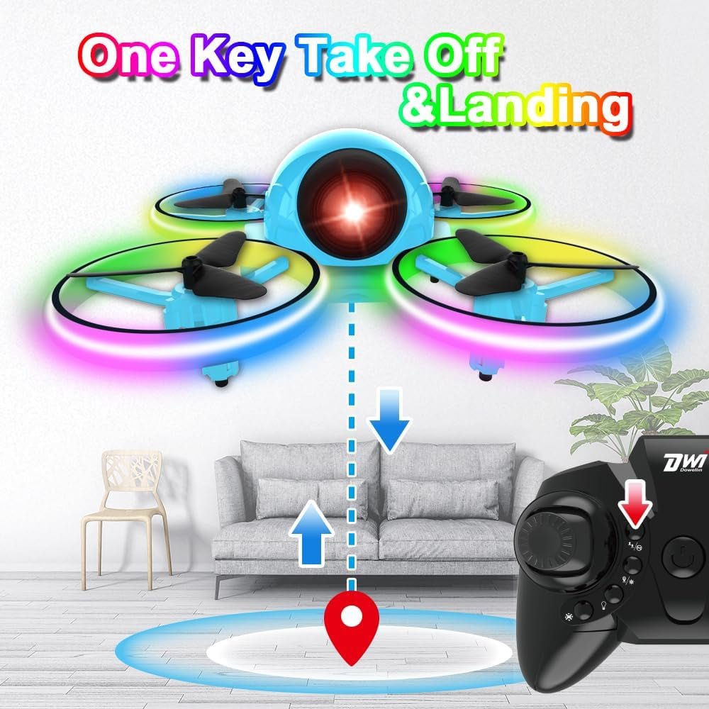 Mini Drone for Kids - 4.9 Inch Compact Quadcopter with LED Lights, One-Key Takeoff, and Spin Flips - Ideal for Beginners and Adults, Blue