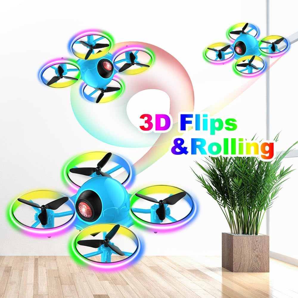 Mini Drone for Kids - 4.9 Inch Compact Quadcopter with LED Lights, One-Key Takeoff, and Spin Flips - Ideal for Beginners and Adults, Blue