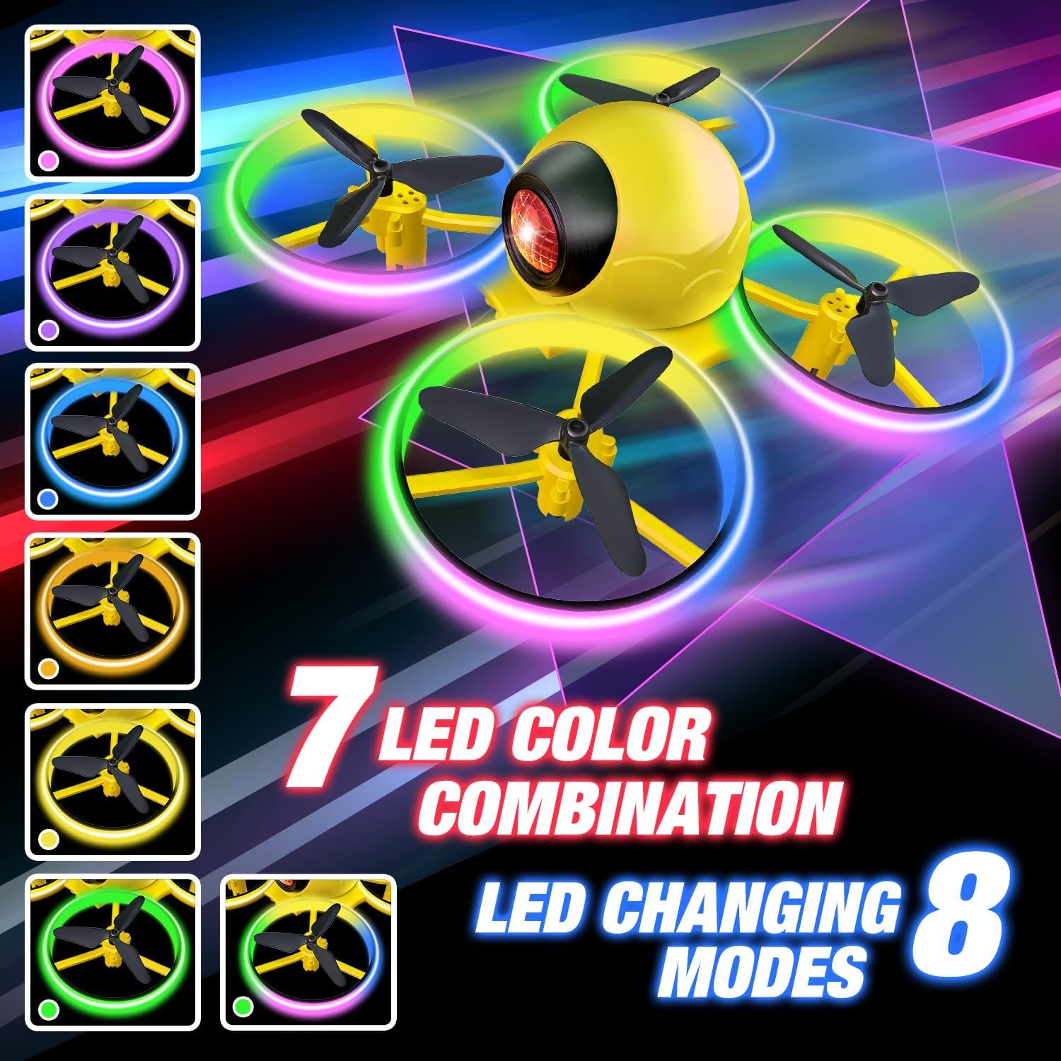 Mini Drone for Kids - 10 Minutes Flight Time, Blinking Light, One-Key Takeoff, Spin & Crash-Proof RC Nano Quadcopter with Carrying Case - Ideal for Beginners - Yellow