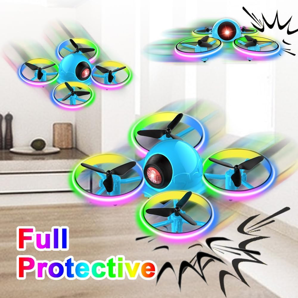 Mini Drone for Kids - 4.9 Inch Compact Quadcopter with LED Lights, One-Key Takeoff, and Spin Flips - Ideal for Beginners and Adults, Blue