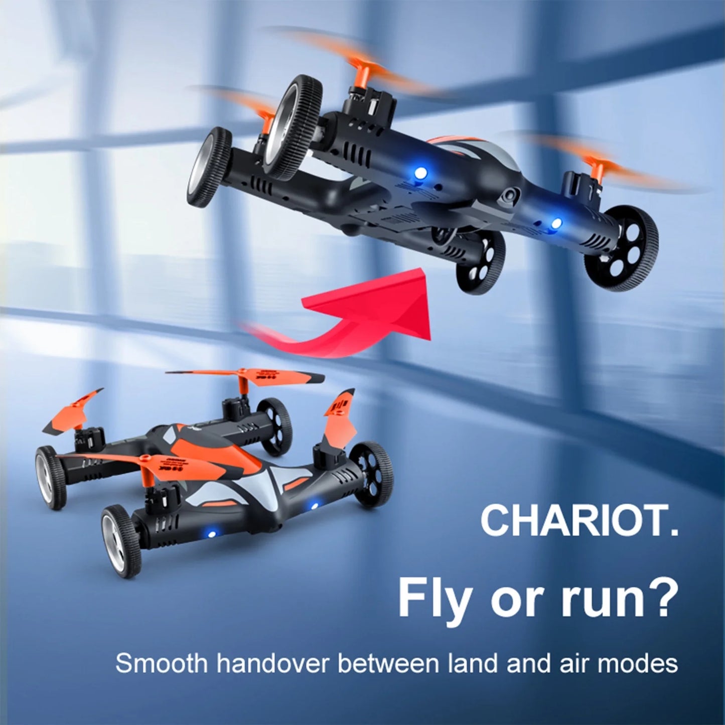 Enhanced Dual 1080P WiFi Camera Drone with Remote Control Quadcopter and Ground Vehicle, Featuring 360° Rolling and LED Speed Lights