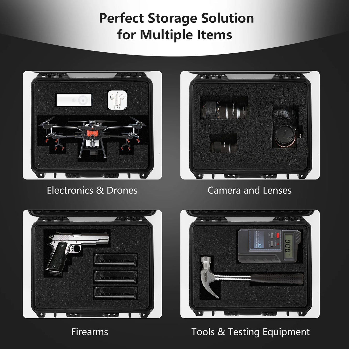 13.5-Inch Multi-Purpose Hard Case Camera Carrying Box W/Customizable Foam IP66 Waterproof