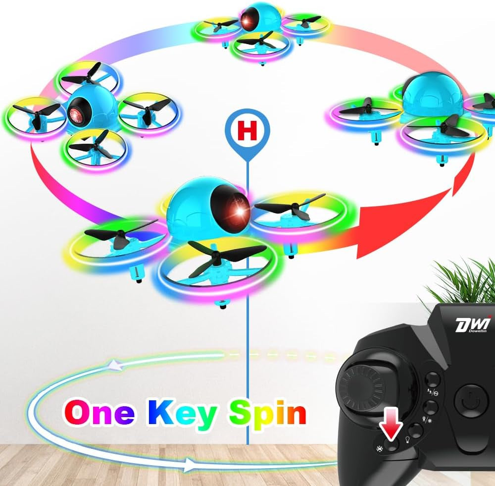 Mini Drone for Kids - 4.9 Inch Compact Quadcopter with LED Lights, One-Key Takeoff, and Spin Flips - Ideal for Beginners and Adults, Blue