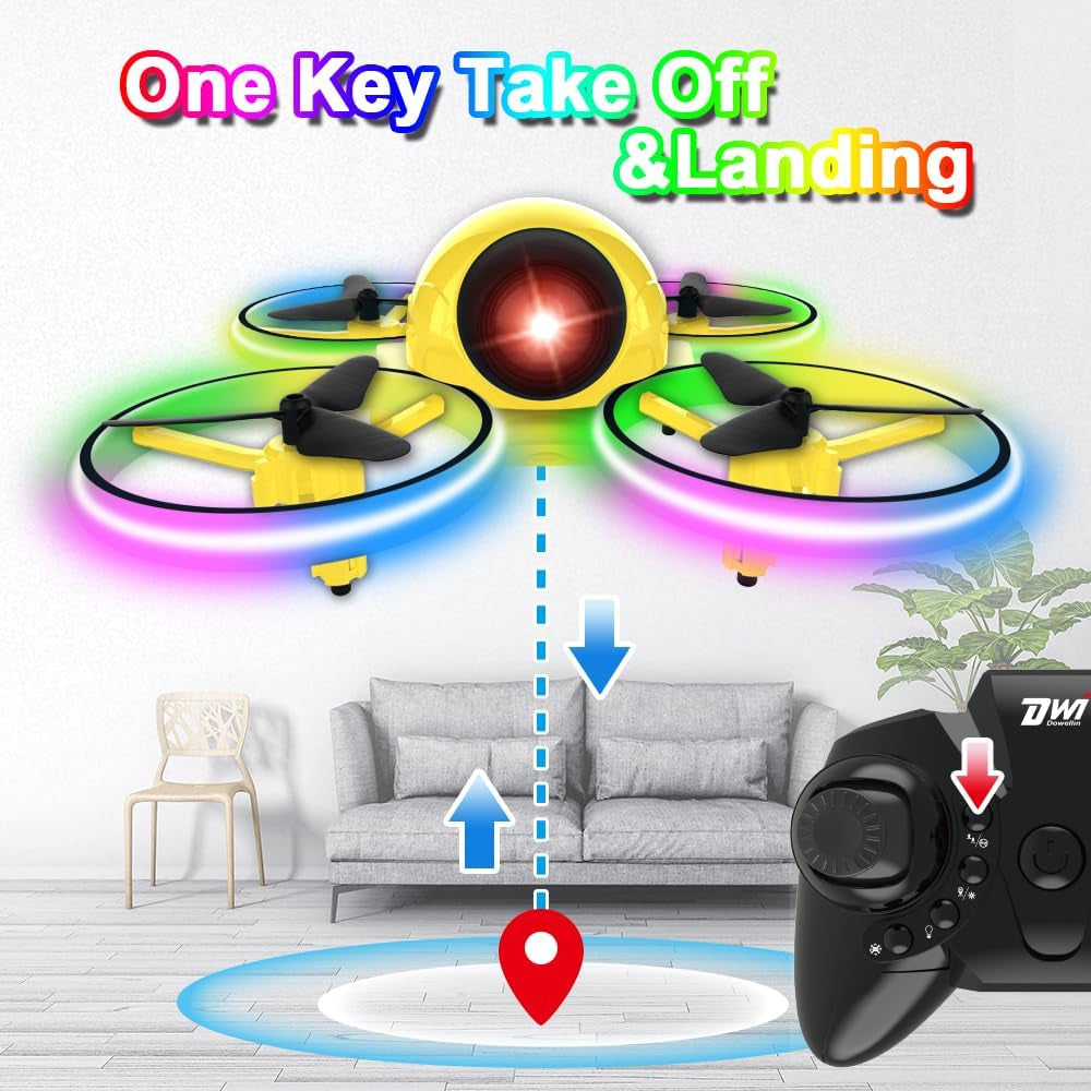 Mini Drone for Kids - 10 Minutes Flight Time, Blinking Light, One-Key Takeoff, Spin & Crash-Proof RC Nano Quadcopter with Carrying Case - Ideal for Beginners - Yellow
