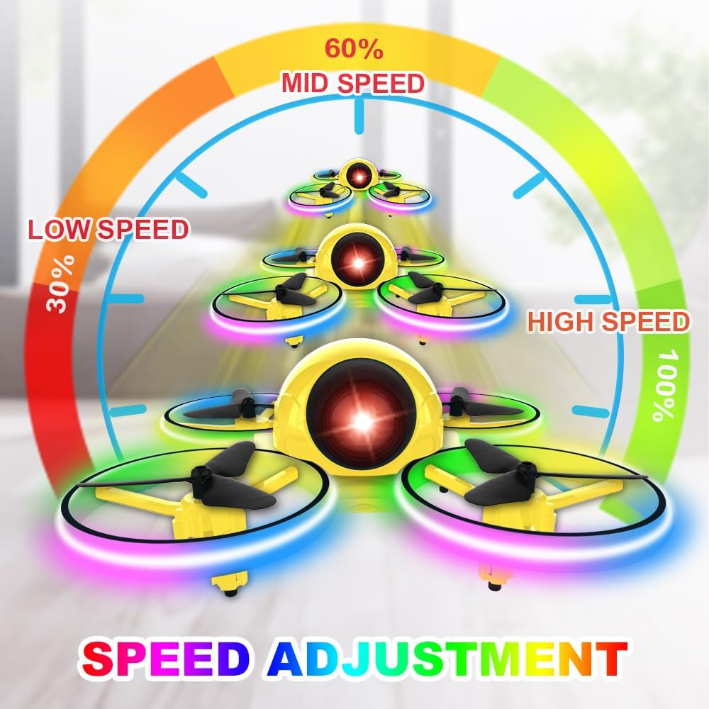 Mini Drone for Kids - 10 Minutes Flight Time, Blinking Light, One-Key Takeoff, Spin & Crash-Proof RC Nano Quadcopter with Carrying Case - Ideal for Beginners - Yellow