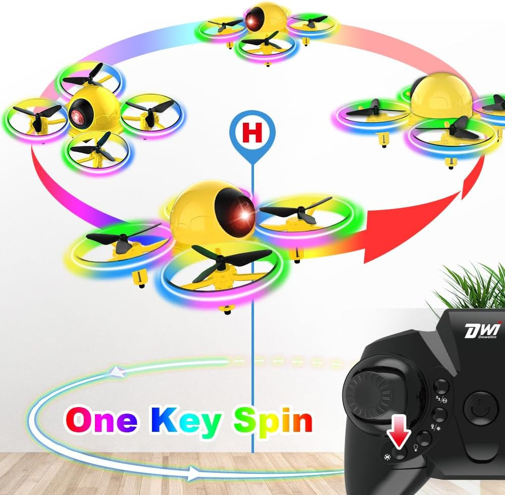 Mini Drone for Kids - 10 Minutes Flight Time, Blinking Light, One-Key Takeoff, Spin & Crash-Proof RC Nano Quadcopter with Carrying Case - Ideal for Beginners - Yellow