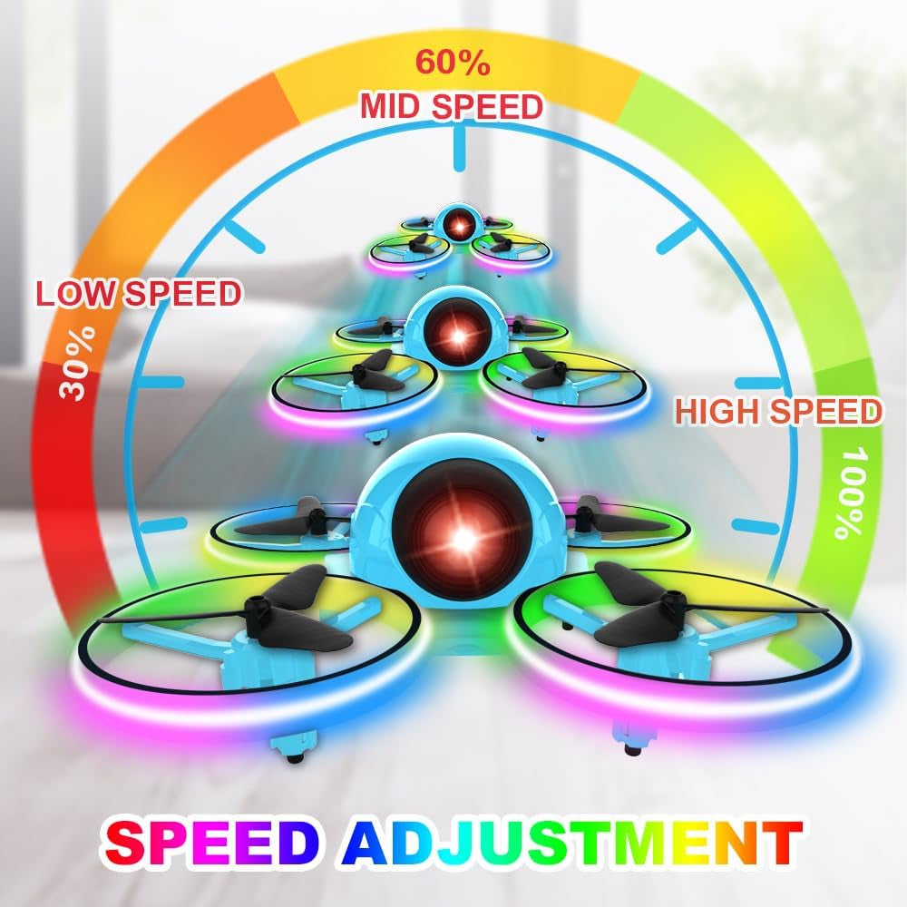 Mini Drone for Kids - 4.9 Inch Compact Quadcopter with LED Lights, One-Key Takeoff, and Spin Flips - Ideal for Beginners and Adults, Blue