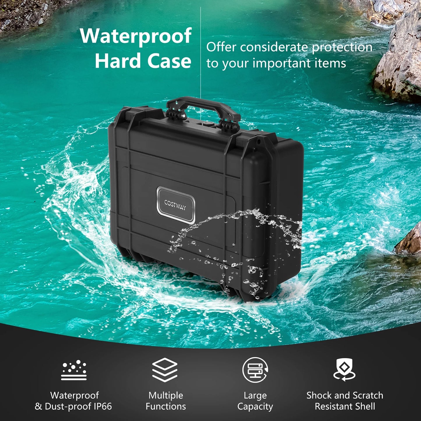 22-Inch Multi-Purpose Hard Case Camera Carrying Box W/ Customizable Foam Waterproof IP66