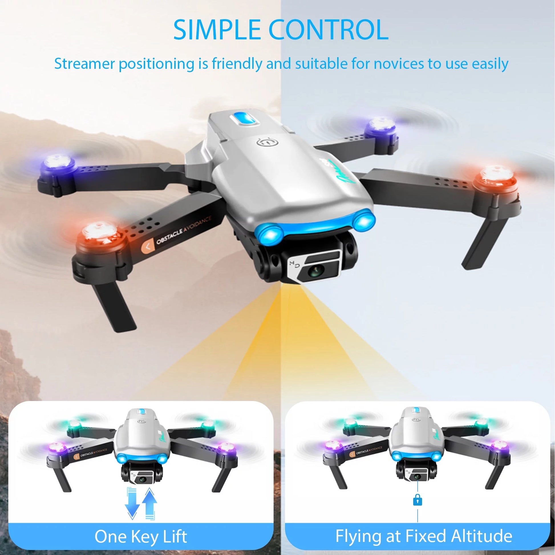 4K HD Mini Drone with Camera for All Ages, FPV Quadcopter with LED Lights and Optical Flow Sensor, Gray